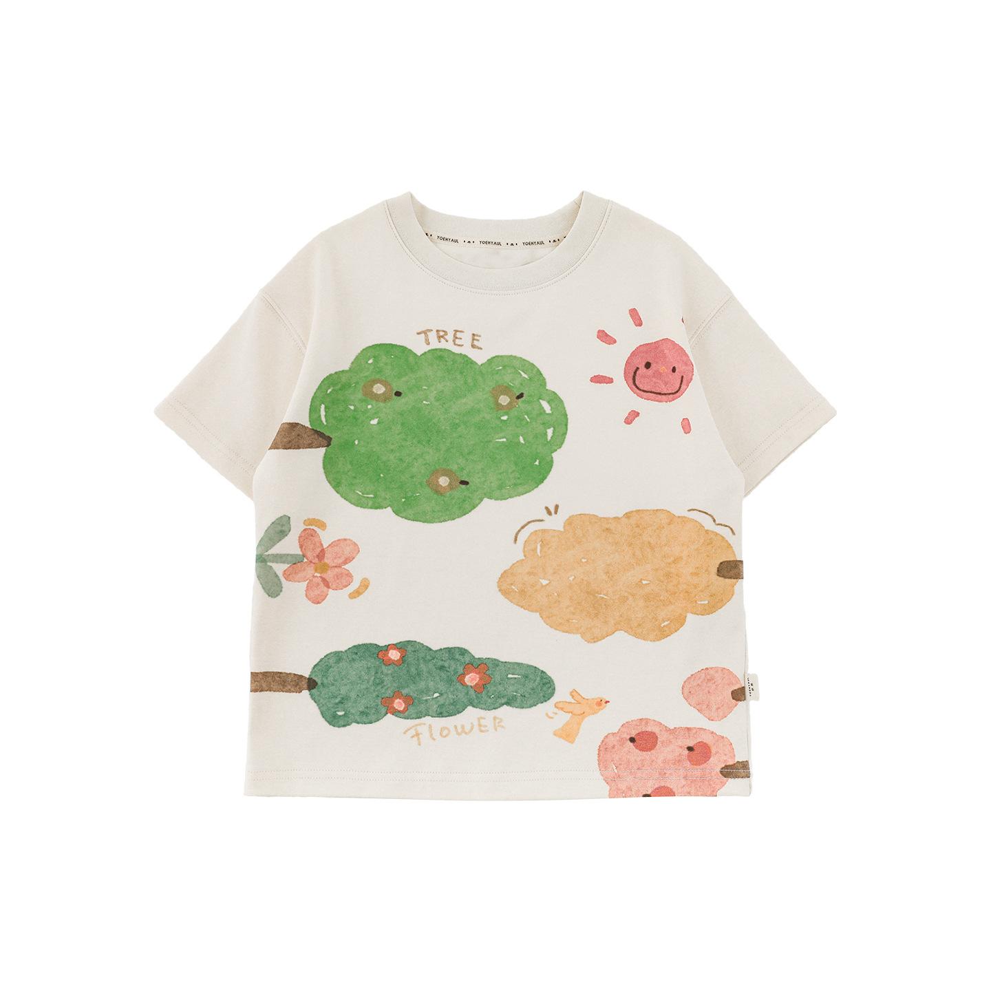 Boy Cartoon Cloud Shield Colorful Zoo T-shirt Summer Cute Cute Breathable Short Sleeve Top 90cm бежевый