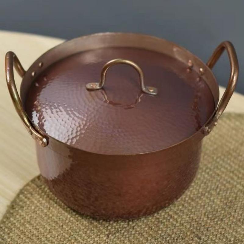 Handcrafted Copper Pot,Hot Pot Cooking Utensil for Boiling,Simmering and Pasta Stewing,With lid 16.5 cm Handheld Portable Pots