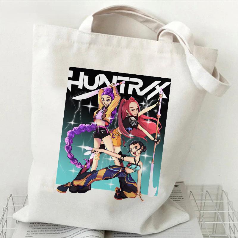 Spot KPOP Demon Hunter Group Cartoon Print Canvas Bag Women's Daily Handbag Shopping Bag