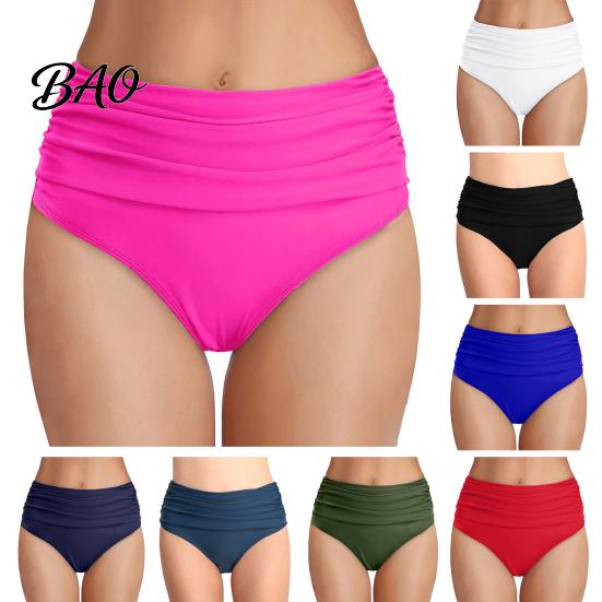Tummy Control Bikini Bottoms High Waisted for Women, Swimming Retro Style Bottom Trunks, Flexible Fit Ruched Detailing Beach Shorts Swimwear