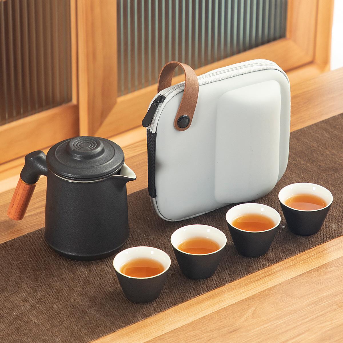 

Ретро керамическая чашка Kuaike с черной глазурью, один чайник, три или четыре чашки, переносная сумка, для путешествий на открытом воздухе, набор для чая кунг-фу, подарки.