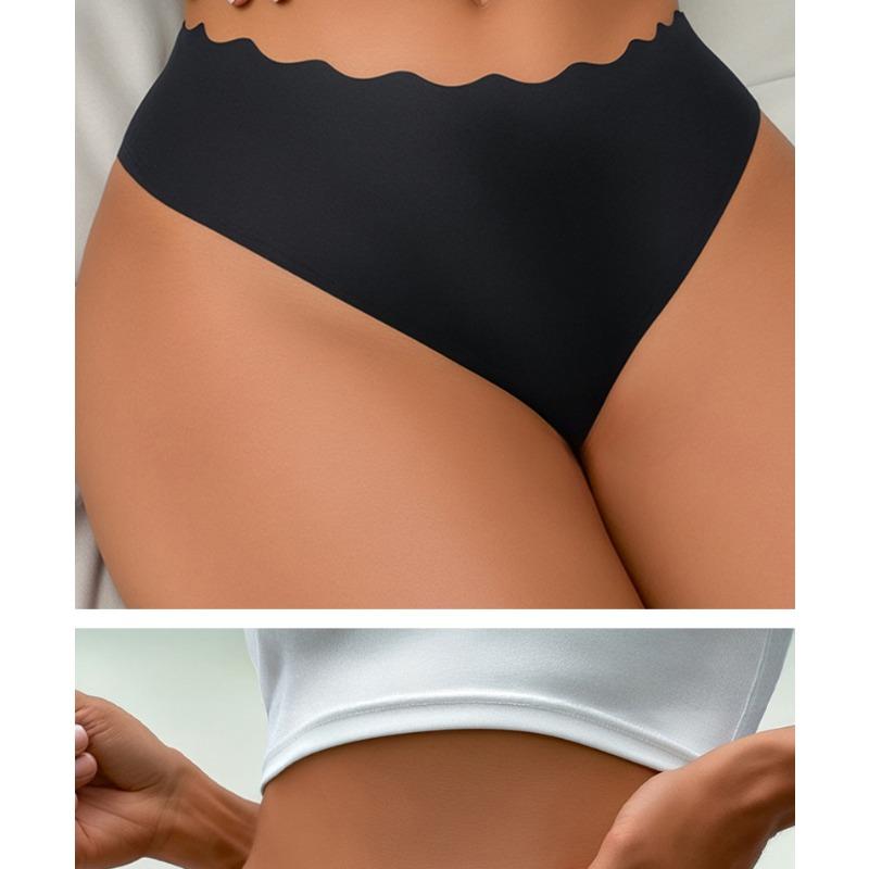 Women's Seamless Solid Color Briefs Low-Rise Nylon Underwear with Hollow Wave Waist Adhesive Tape