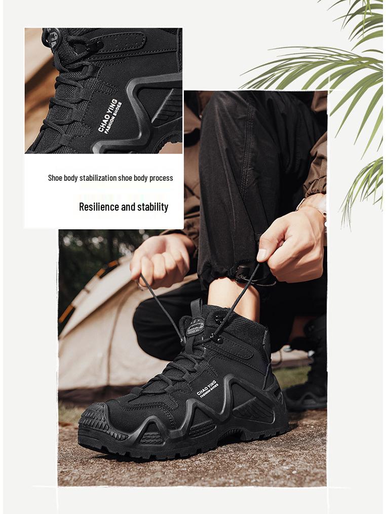 Męskie ultralekkie wodoodporne buty trekkingowe i taktyczne typu high-top - oddychające buty outdoorowe bojowe i pustynne