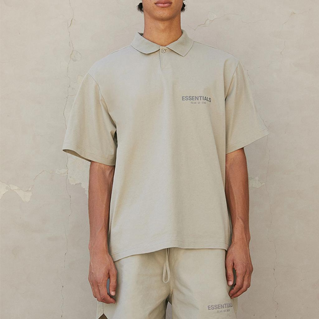 Fear of God Essentials Short Sleeve Polo With Rubberized Logo Unisex Tops Pistachio-Green FOG-FW21-005