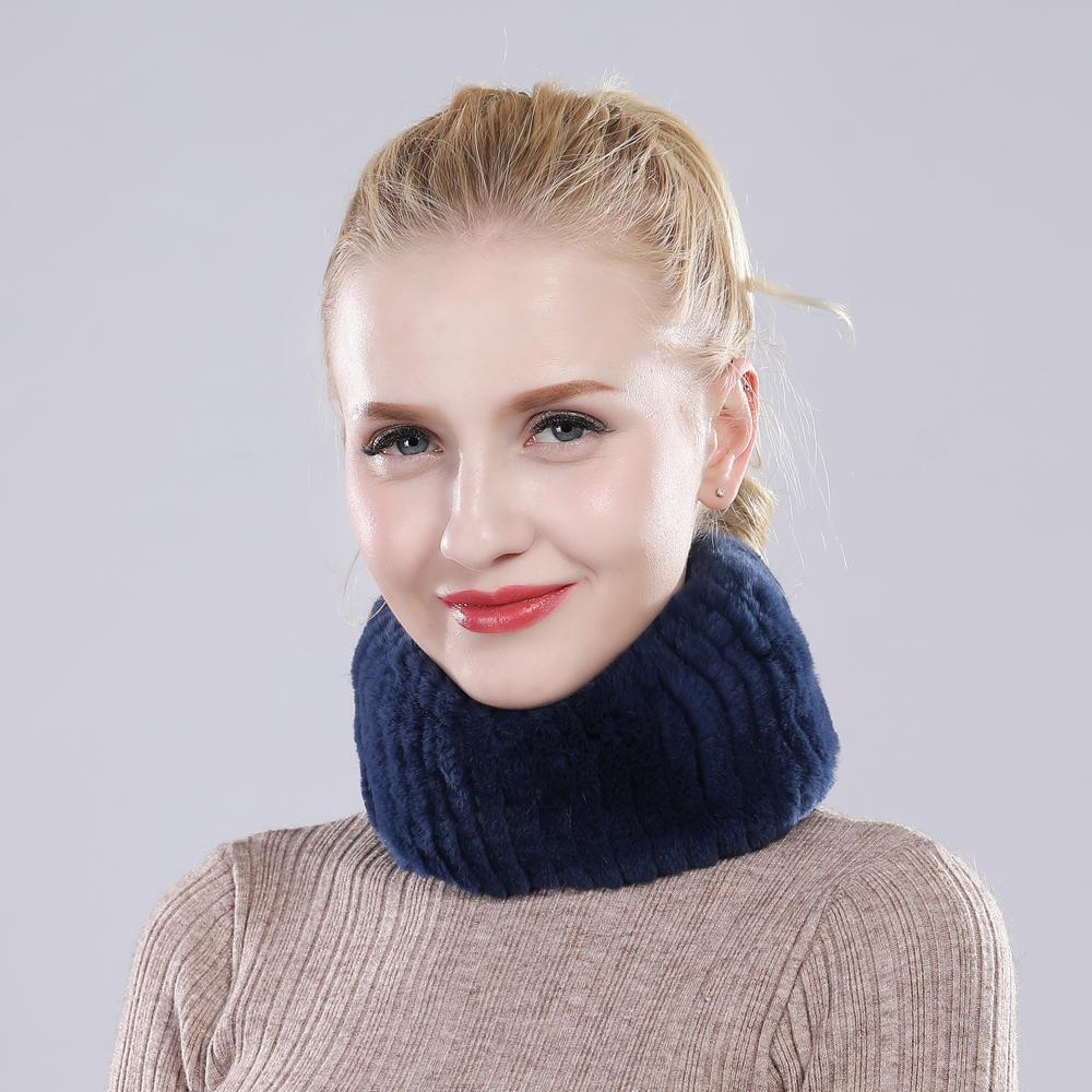 Winter Women Knitted Fluffy Real Rex Rabbit Fur Scarf Natural Soft Rex Rabbit Fur Headband Girls Warm 100% Genuine Fur Scarves