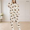 Women Plus Size Printed Round Neck Long Sleeve Top With Pockets And Long Pants Set