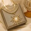 Women Two Layer Pearl Sunflower Pendant Necklace