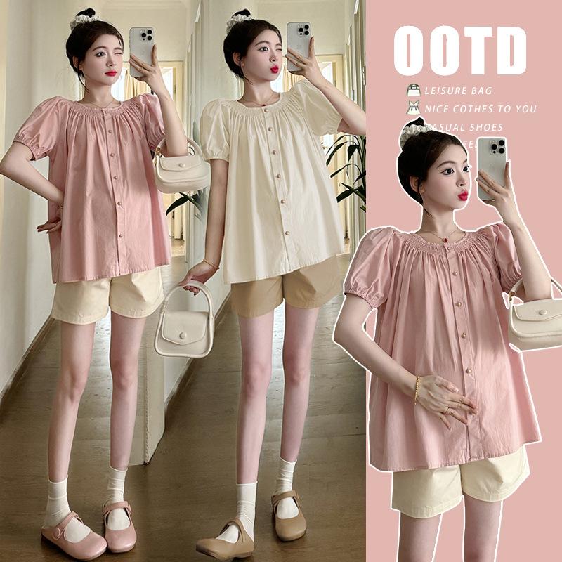 2026 Summer Maternity Doll Shirt: Versatile, Short Sleeve, Loose Fit M