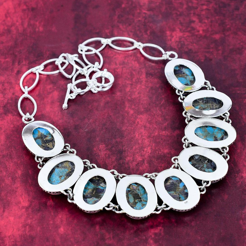 Copper Turquoise, Amethyst Handmade Gemstone Necklace, 925 Solid Sterling Silver Necklace Antique Jewelry, For Thanksgiving