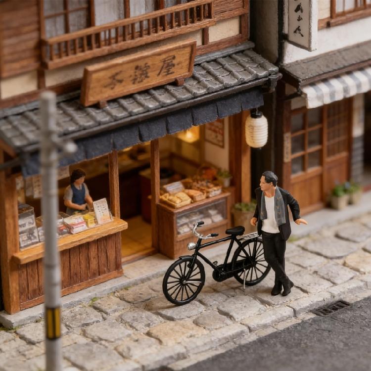 1:64 Scale Hand Painted Miniature Figures for Dioramas Props,Photography Collector Realistic Gentleman Bike Figure Models