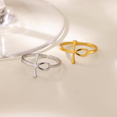 Personalized Ancient Stainless Steel Anka Cross Ring Women's Jewelry Simple, Fashionable and Exquisite Plain Ring
