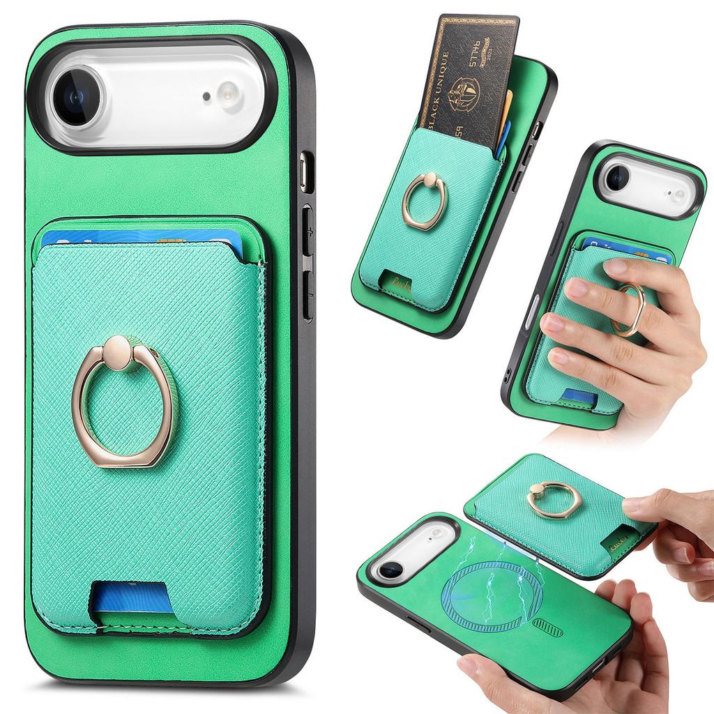 For iPhone 17 Air Magnetic Case Detachable Card Bag Leather Back Cover with Kickstand
