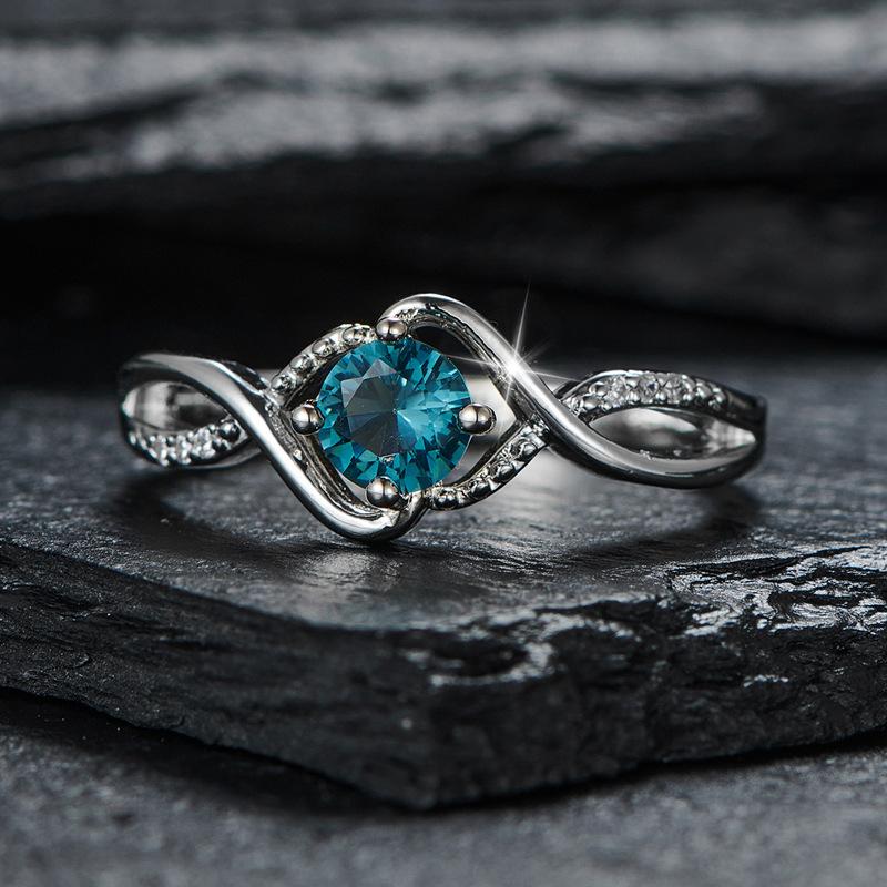 Wish wavy blue diamond zircon ring light luxury niche personality fashion women's index finger ring