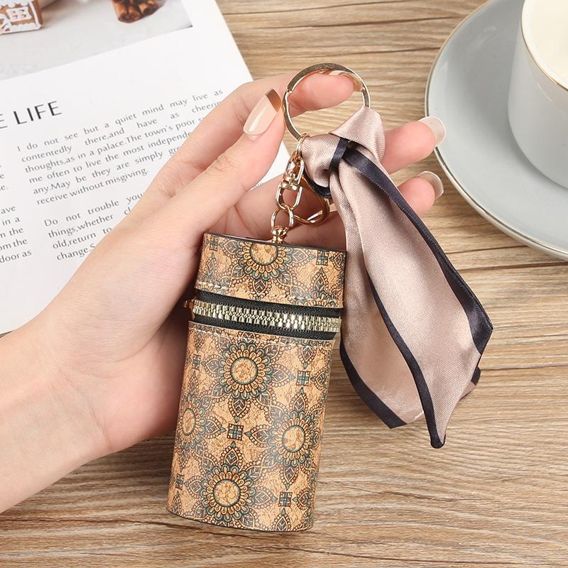 Vintage Mini Bucket Coin Purse Embroidery Lipstick Storage Bag Keychain Earphone Bag Small Bag Pendant  Accessories
