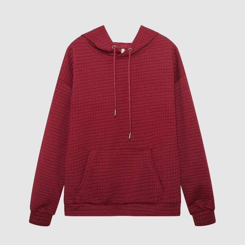 Color Block Waffle Drawstring Hoodie, Casual Long Sleeve Pocket Sweatshirt, Women's Clothing