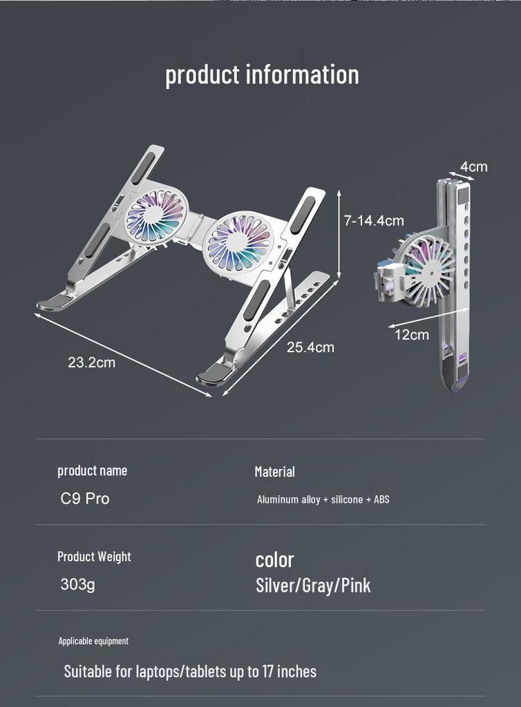 C9Pro Aluminum Foldable Laptop Stand with Wind-Cooled Heat Dissipation and Height Adjustment