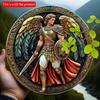 2d Flat 20*20cm, Angel Warrior Wooden Sign, Traditional Mythological Warrior Wall Art, Festive Holiday Decor, for Home, Kitchen, Garden, Bedroom, Bar.