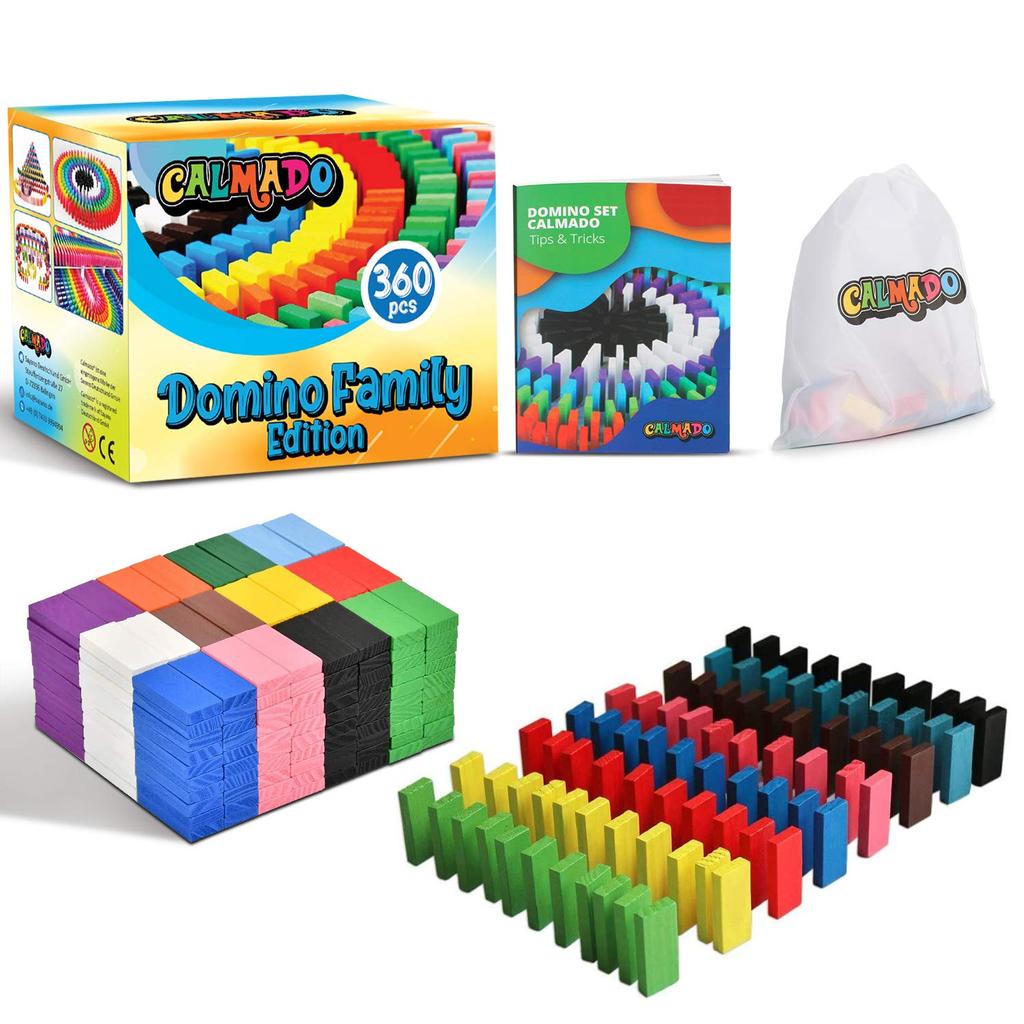 Calmado 360pcs Pierres Domino Dominos en Bois Domino Family Edition Ensemble Sac Livret - / + +