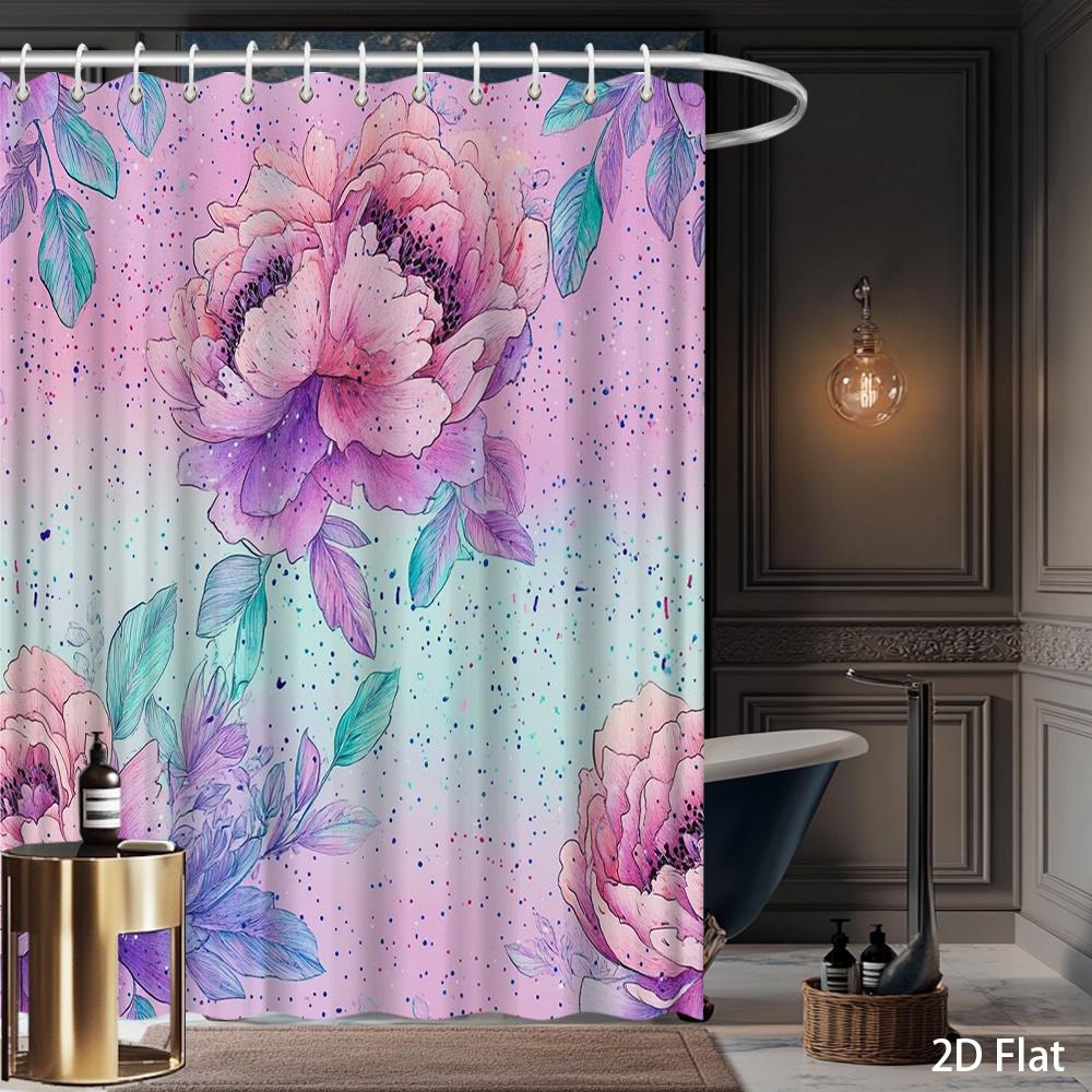 Watercolor Peony Shower Curtain – Purple Pink Floral Bath Decor, 59X70.8In & More Sizes, Easy Clean