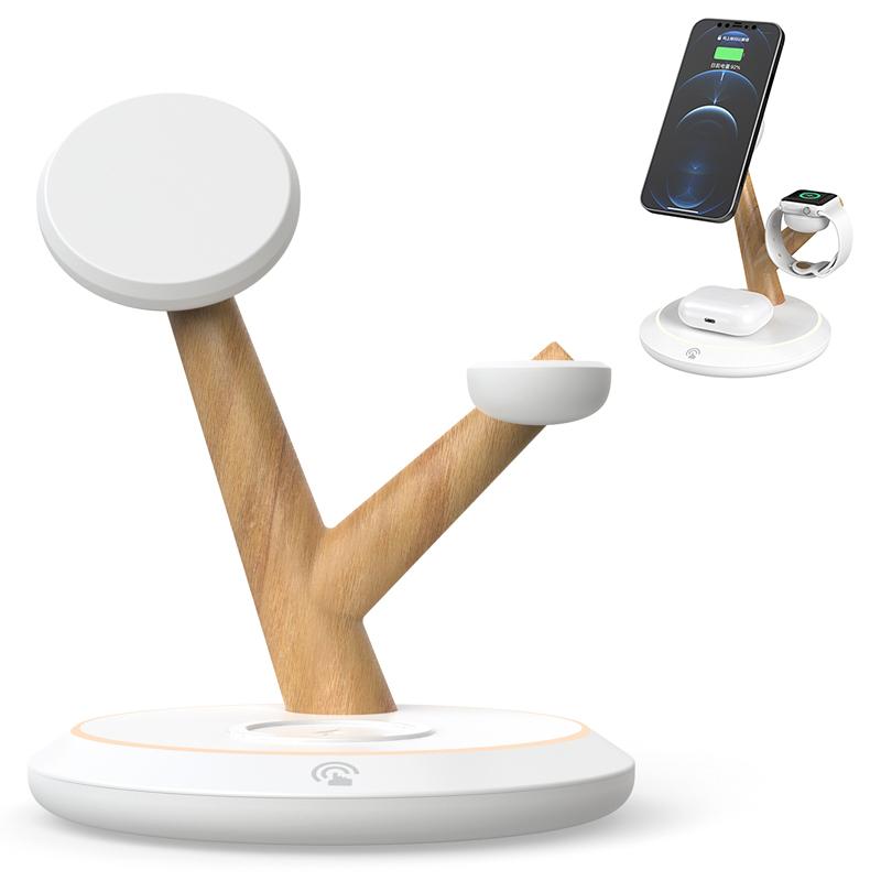 

TH02 Tree Branch Design 3 in 1 15W Magnetic Wireless Charger Desktop Charging Stand White/Wood Color