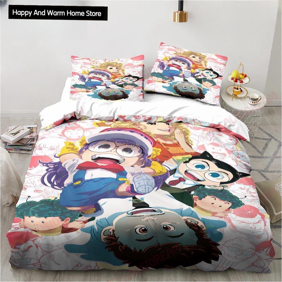 

New Cute Cartoon DR S-Slump Arale Anime Bedding Set Sheet King Twin Double Boys Bedding Set Mircofiber or Polyester Duvet Cover EU Single(135*200cm)3pcs