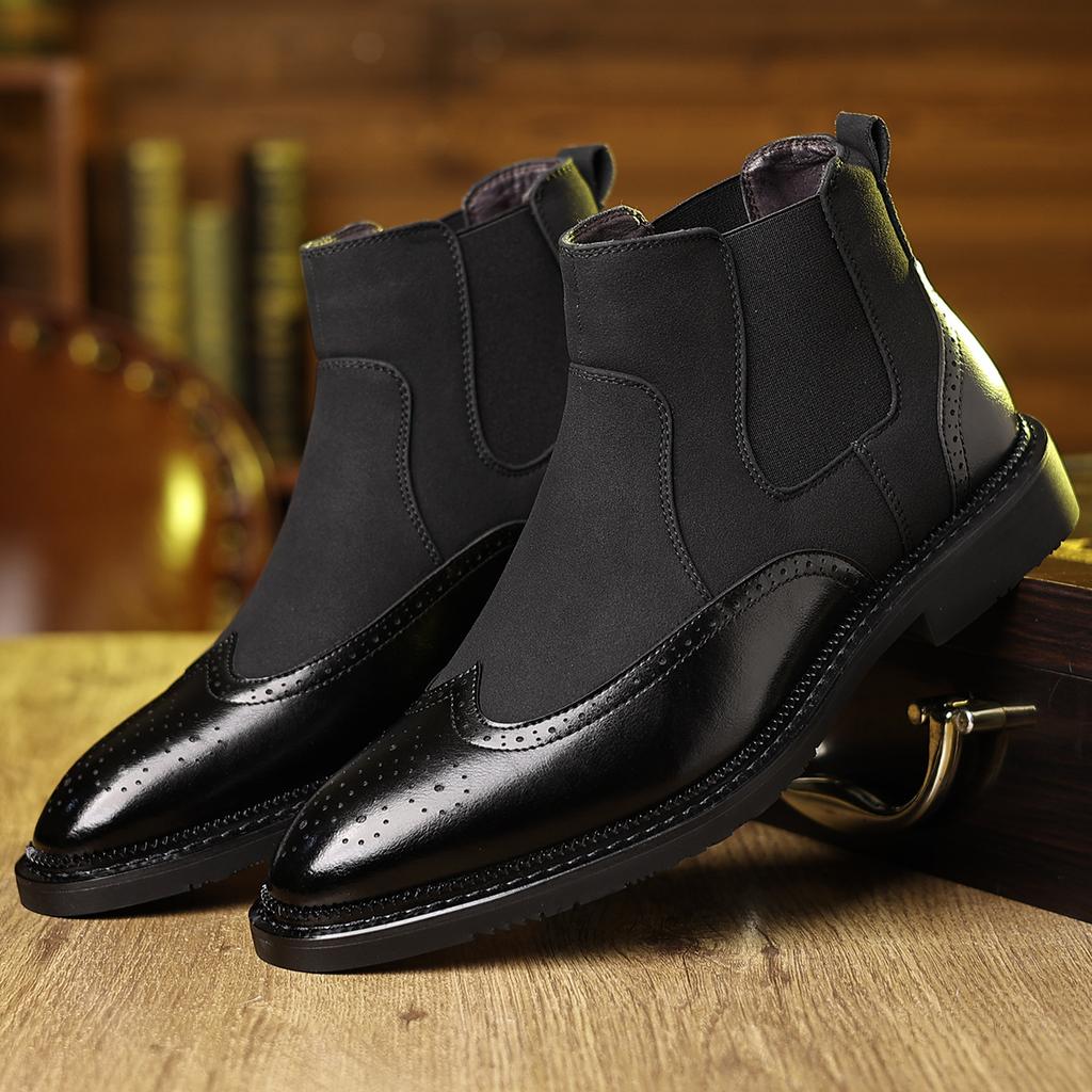 Men's new fashionable retro British style leather boots  business casual versatile Chelsea boots