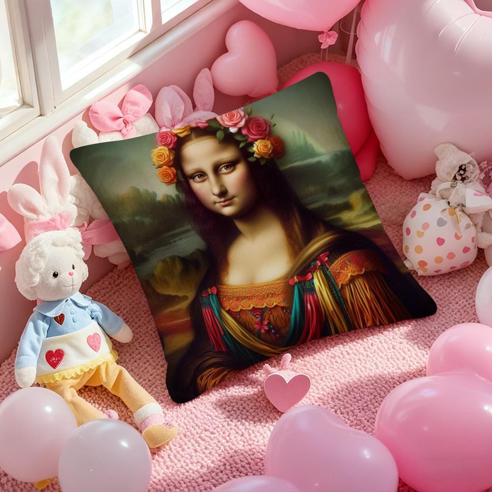 Modern Art Funny Mona Lisa Cushion Cover Pattern Printed Pillowcase for Living Room Sofa Cushion Cover & Bedroom Decor