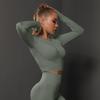 Seamless Tight Solid Color Pleated Sports Long Sleeved Top With High Elasticity, Breathability, Running, Fitness, Yoga Clothes For Women