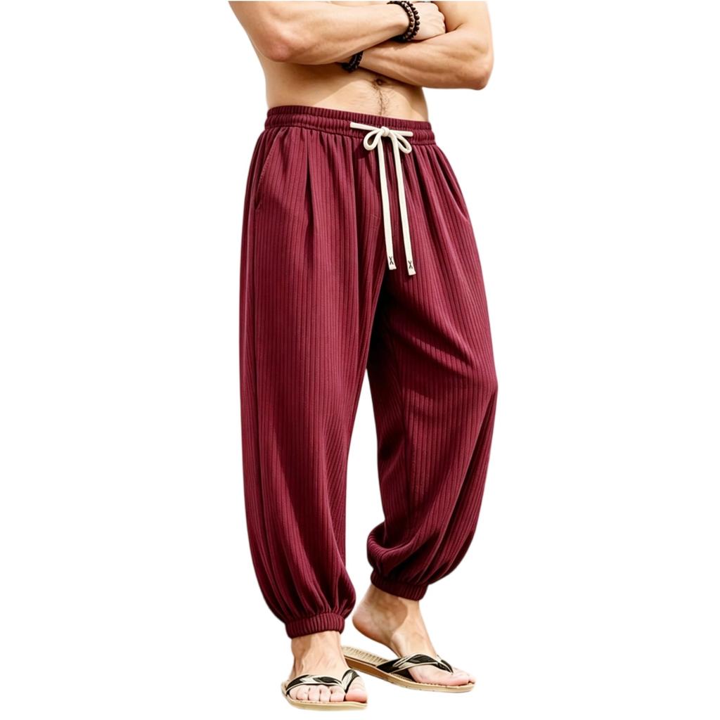 Herren Jogginghose Elastischer Bund Kordelzug Gerippte Textur Atmungsaktiv Lässige Hose mit schmal zulaufenden Bündchen Lockere Passform