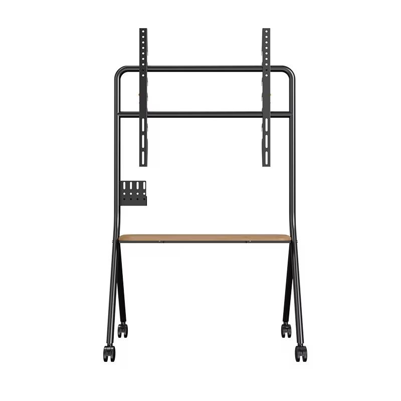 BEISHI Mobile Rolling TV Stand with Wood Shelf, Easy-to-Assemble Roller TV Cart for 32-90 Inches TVs for Living Room Outdoor
