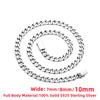 100% S925 Silver Necklace 7MM 8MM 10MM Punk 925 Silver Chains Original Certified Jewelry Gifts