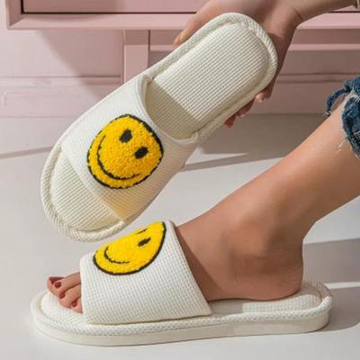 Pantoufles de dessin animé antidérapantes tendance pour femmes Printemps Automne Mode Mélange de couleurs Pantoufles en lin Femme Confort Semelle souple Claquettes en lin Femme