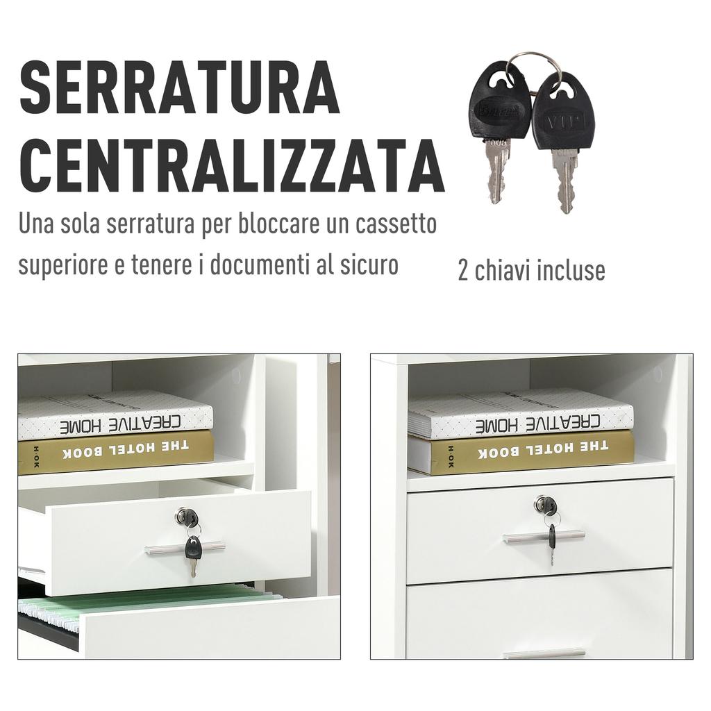 Lockable Two-Drawer Filing Cabinet, with Wheels - White