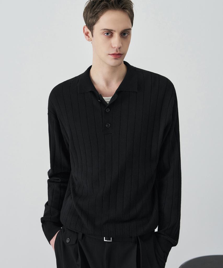 DRAW FIT Wool Supple Ribbed Polo Knit [2 Colors]