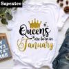 Couronne d'Or Les Reines Naissent En Janvier À Décembre Impression Graphique T-shirt Femme Vêtements Tshirt Femme Cadeau d'Anniversaire Hauts
