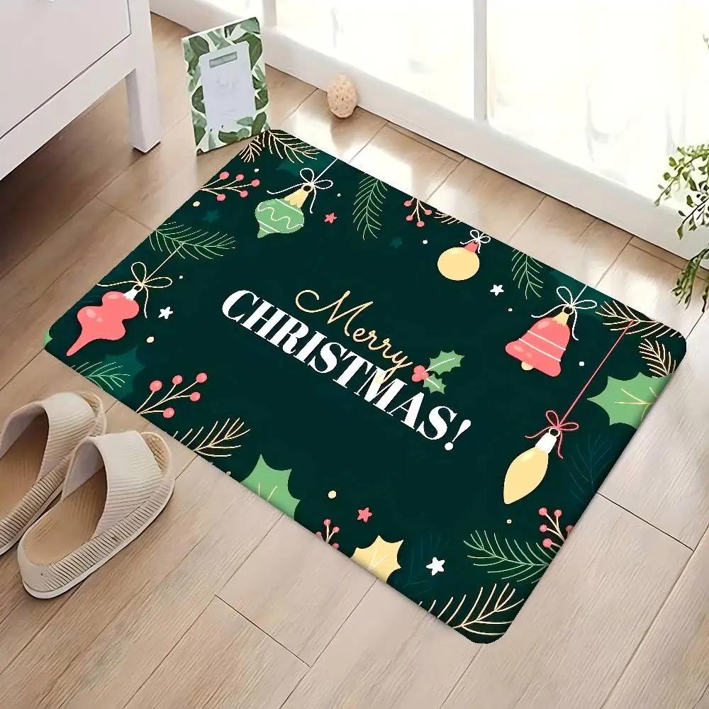 Dunkelgrüner Vintage Rutschfester Weihnachts-Teppich  Zuckerstangen- und Lebkuchenmann-Druck Eingangsbereich-Teppich  Festliche Heimparty-Dekoration