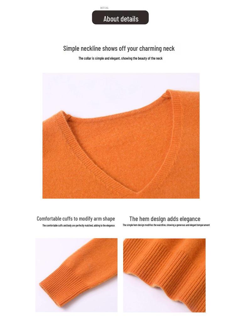 Women's Pure Wool V-Neck Pullover Sweater - Autumn/Winter Loose Casual Knit