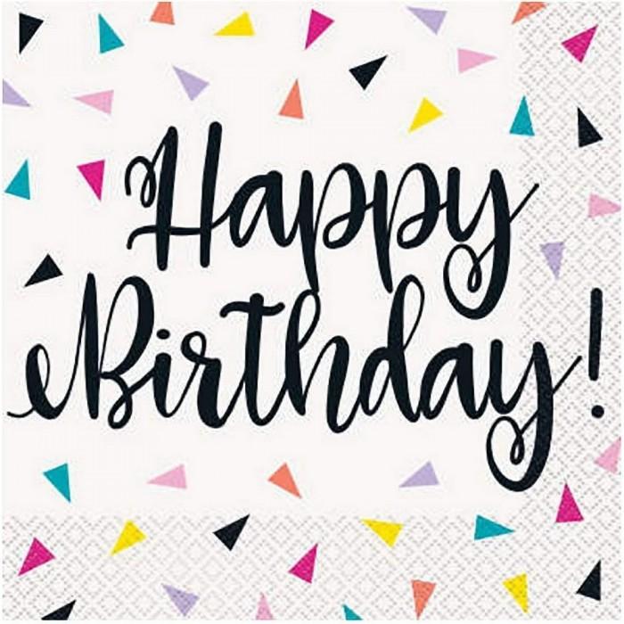 Guardanapos de feliz aniversário com confetes de festa exclusivos (Pacote de 16) One Size branco