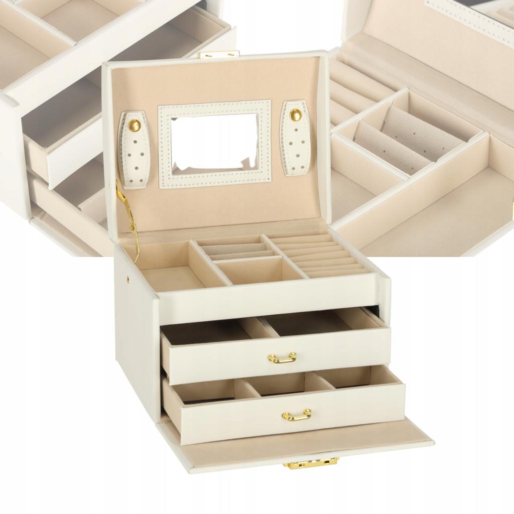 Beige Jewelry Box with Mirror for Girls Gift
