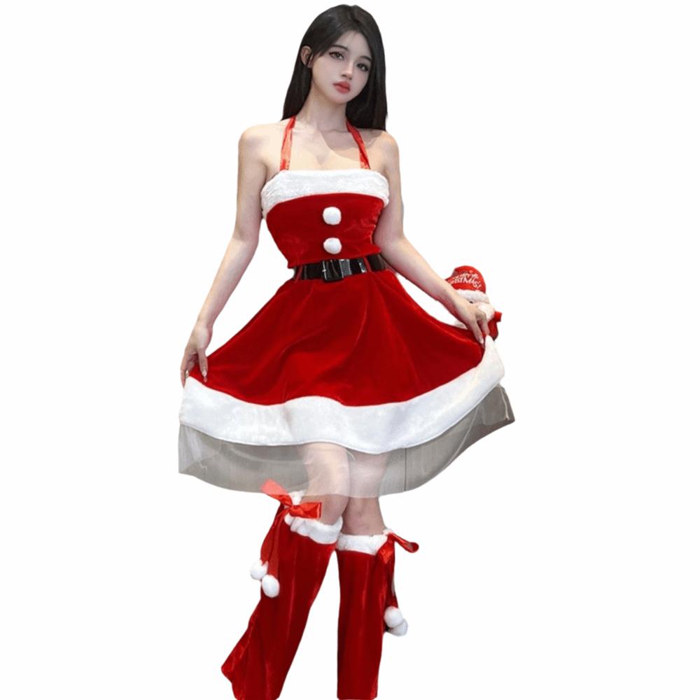 Santa Hat Christmas Dress Santa Claus Christmas Perform Costume Sexy Bunny Girl Costume  Xmas Suit