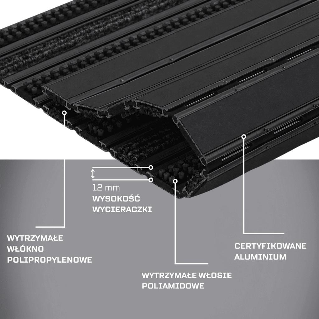 Polentex Black Combi Junior Doormat 12 Brush-Grips 80X50 Frame