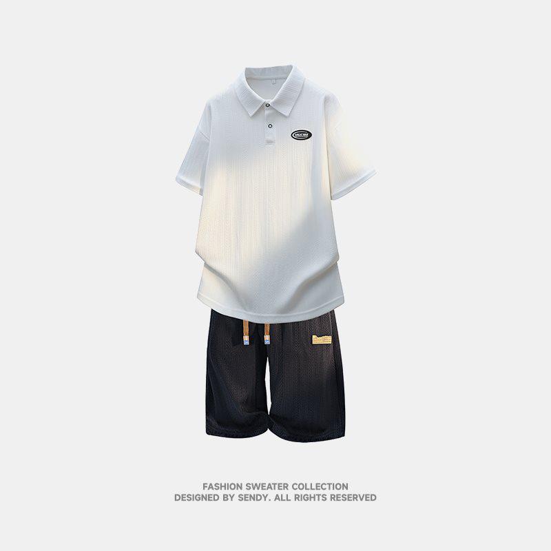 Men's Summer Trendy Loose Jacquard Polo Shirt and Shorts Set