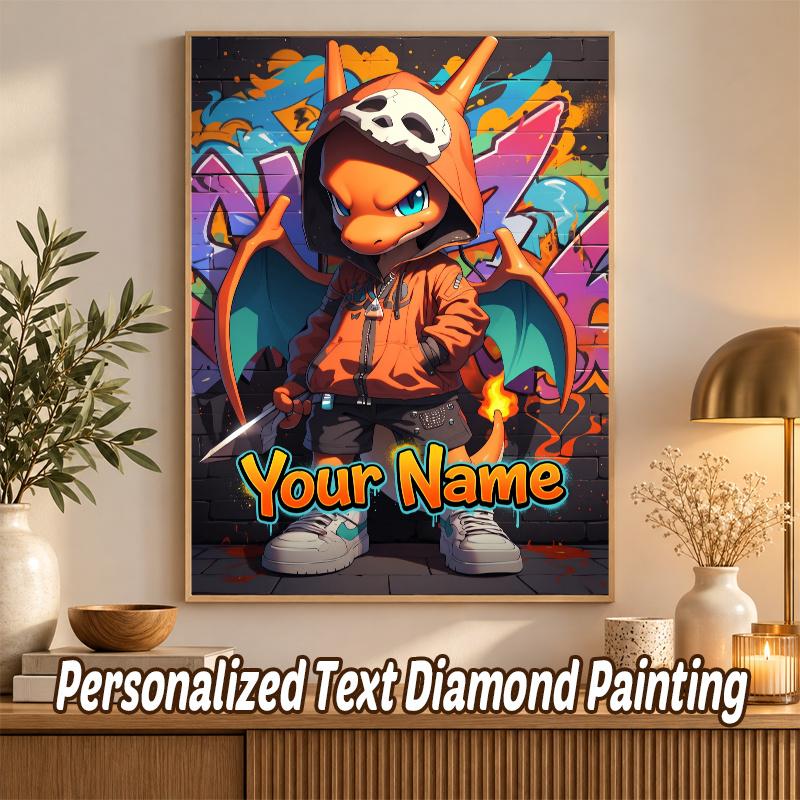 Charizard Custom Name Diamond Painting Personalized 5D Full Drill DIY Diamond Art Home Decor