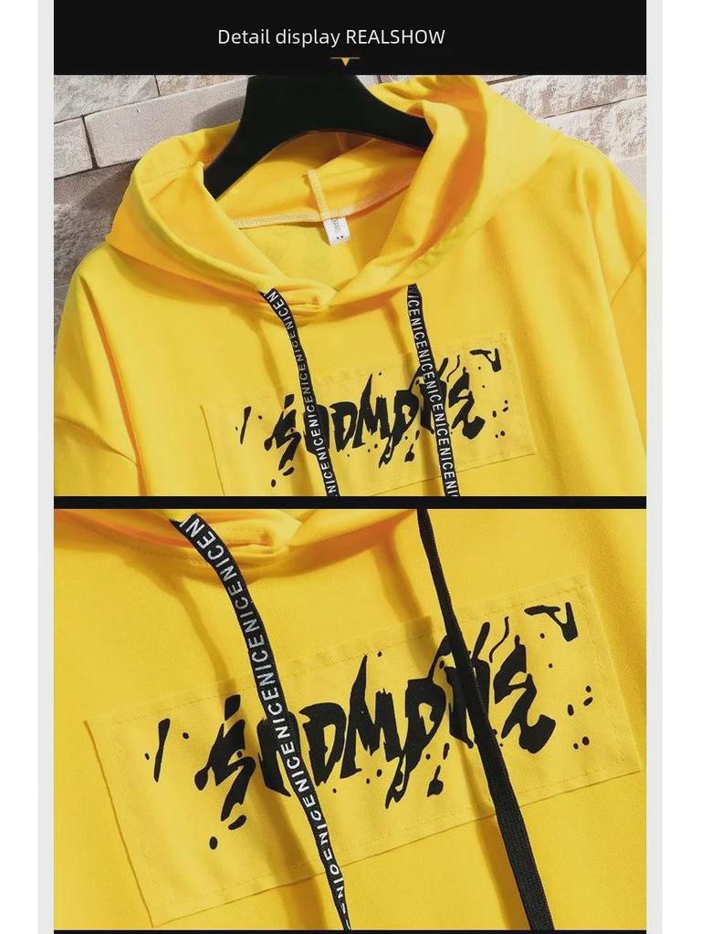 Kurzärmliges Sommer-T-Shirt mit Kapuze für Herren – trendige Fünf-Punkt-Ärmel im koreanischen Stil für Teenager und Jungen