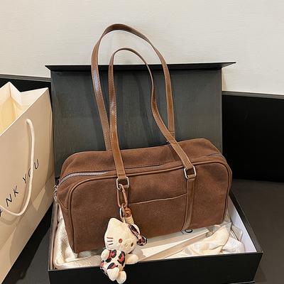 Premium Suede Matte Boston Portable Pillow Bag Large Capacity Commuter Casual Solid Color Shoulder Women's Bag