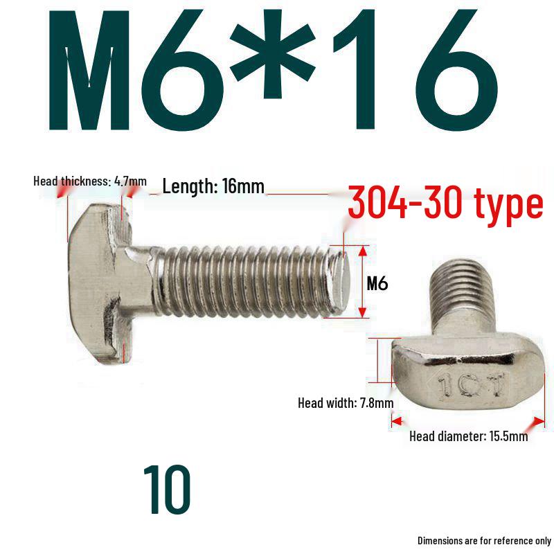 304 Stainless Steel T-Slot T-Head Bolt for Aluminum Profiles (20/30/40/45)