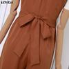 VONDA Summer Women Sleeveless Beading Casual Long Elegant Jumpsuits Overalls