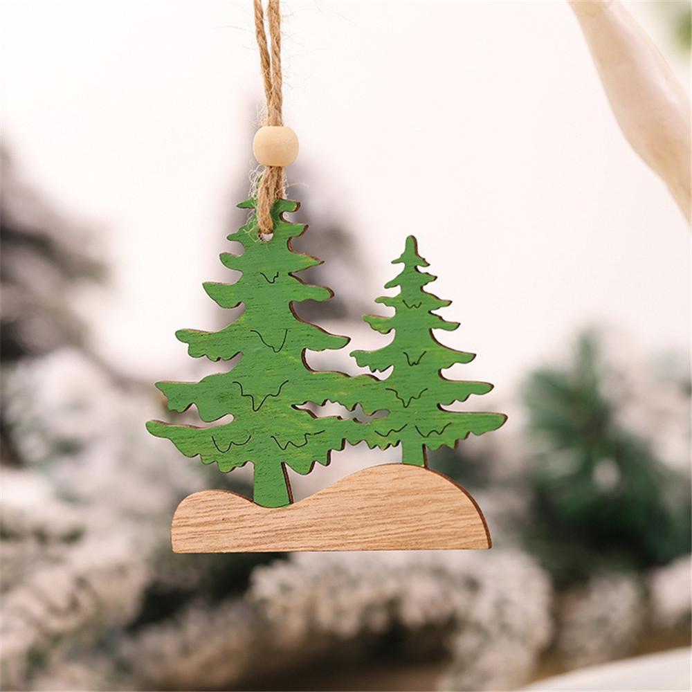 Car Ornaments Small Christmas Tree Hanging Wooden Pendants Elk Cartoon Animal Ornaments 2025 New Christmas Holiday Decorations