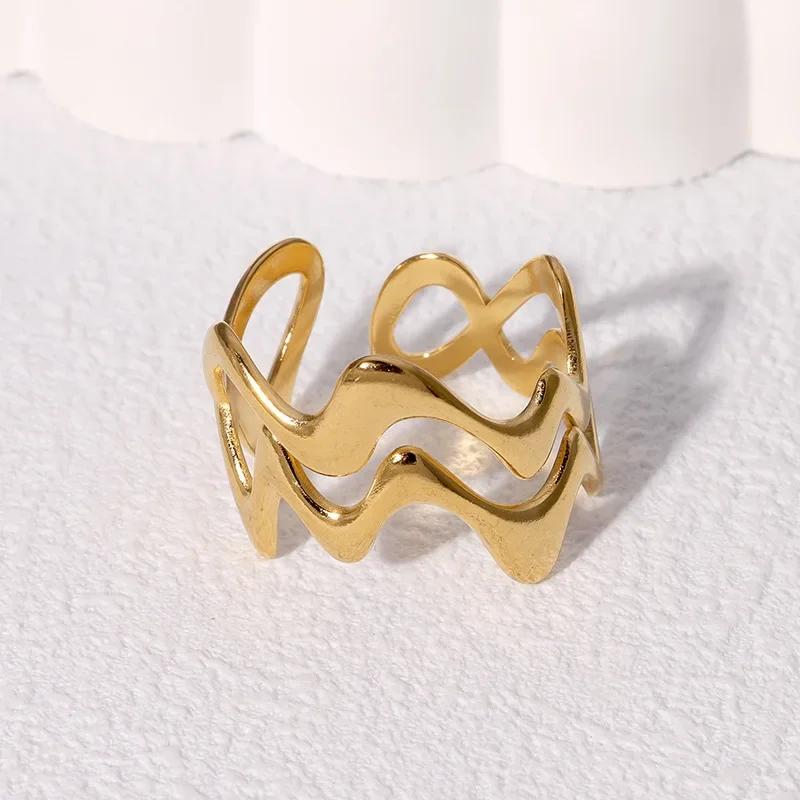 

Stainless Steel Irregular Wave Rings for Women Men Creative Gold Color Adjustable Opening Ring Female Statement Jewelry Gifts resizable