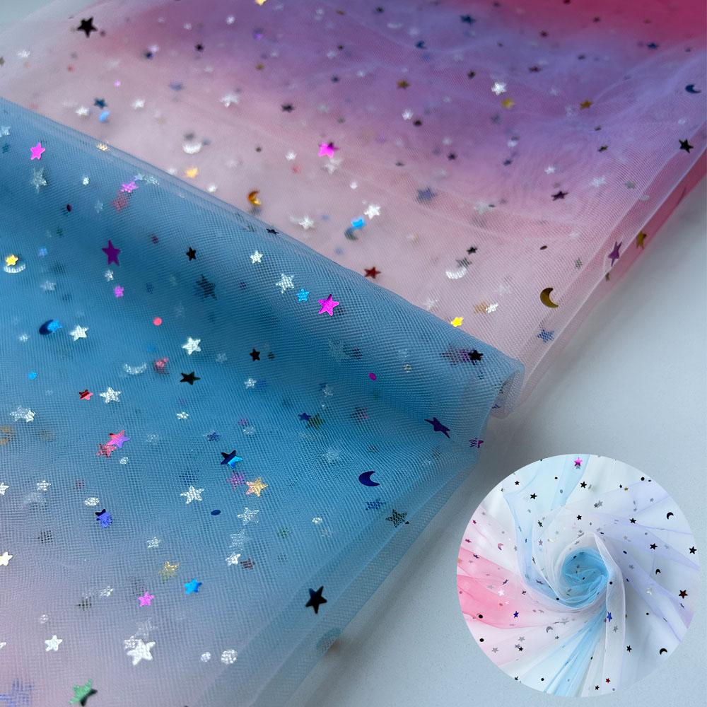 150x90cm Rainbow Organza Tissu Tulle Fabric Glittering for Sewing Children's Dress Star Mesh Fabric DIY Background Decoration